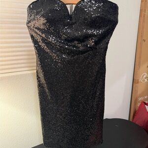DKNY Black Strapless Sequin Dress